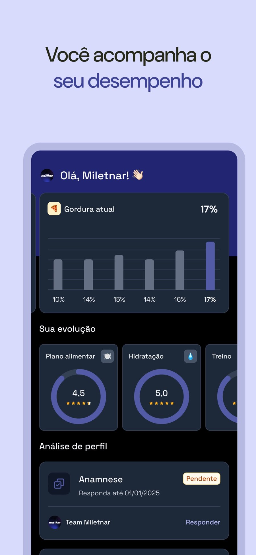 Acompanhamento de desempenho no app