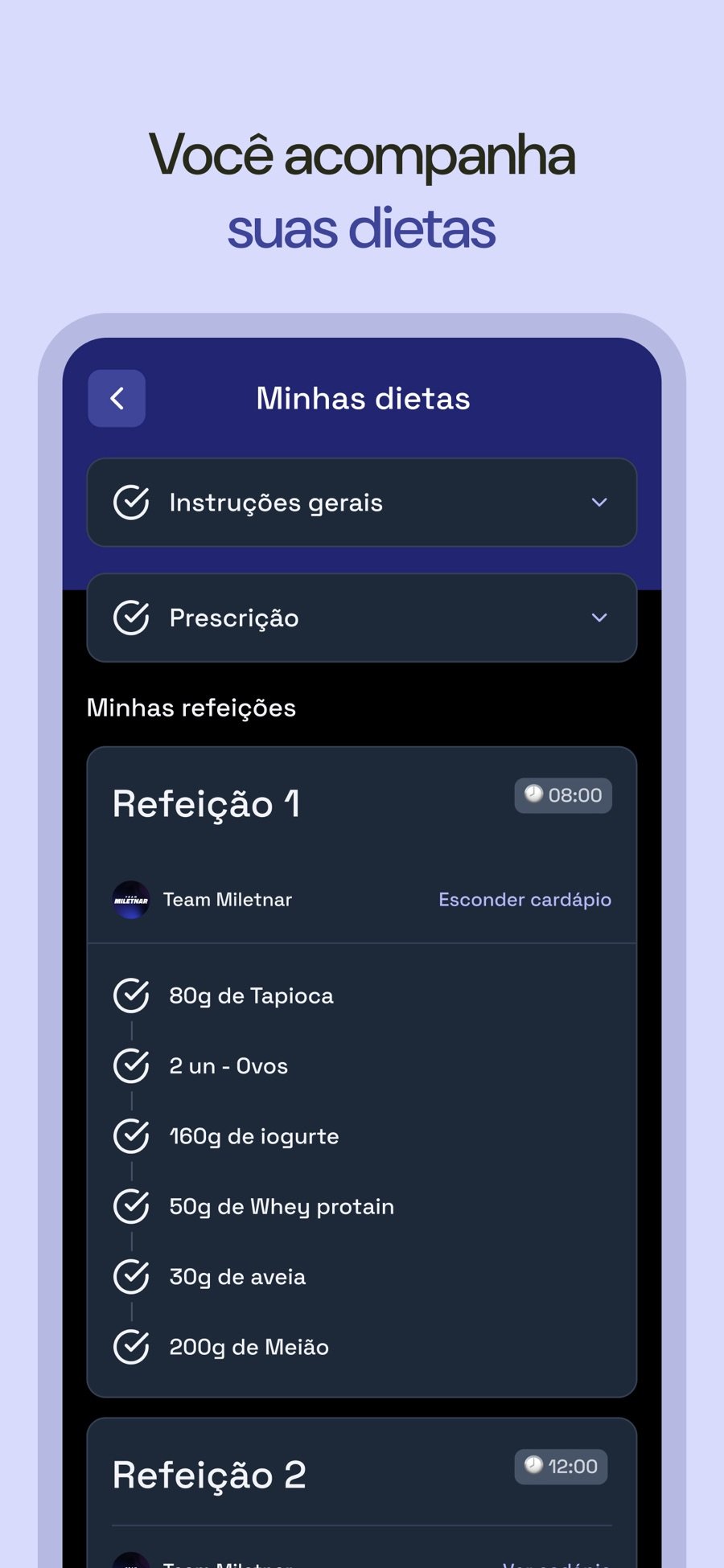 Plano alimentar no app