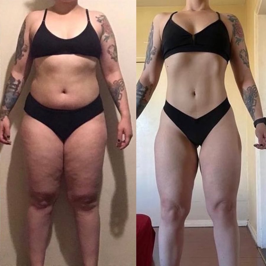 Antes e depois de aluna do Team Miletnar